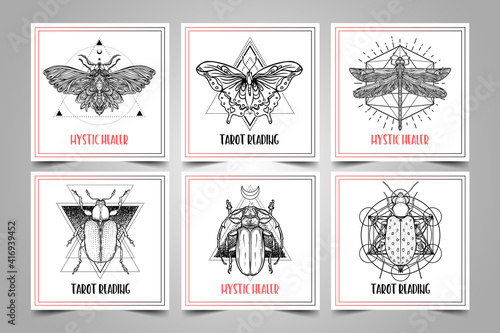 Black and white butterfly over sacred geometry sign, isolated vector illustra...