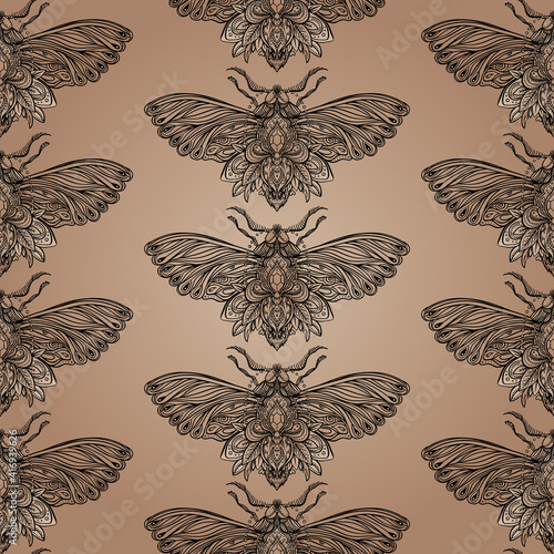 Seamless pattern with butterflies in black and white. Stylish illustration in...