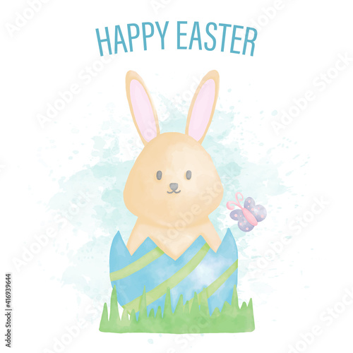 Watercolor happy easter day with bunny and easter eggs © Konkapp