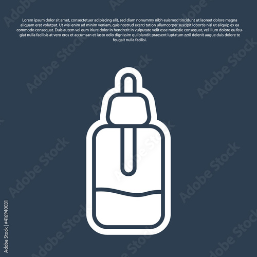 Blue line Essential oil bottle icon isolated on blue background. Organic aromatherapy essence. Skin care serum glass drop package. Vector.