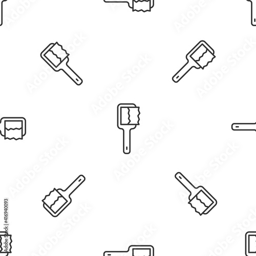 Grey line Sauna brush icon isolated seamless pattern on white background. Wooden brush with coarse bristles for washing in the bath. Anti cellulite massage. Vector.