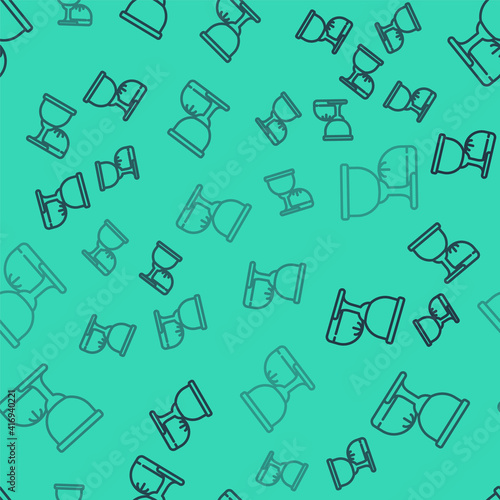 Black line Holy grail or chalice icon isolated seamless pattern on green background. Christian chalice. Christianity icon. Vector.