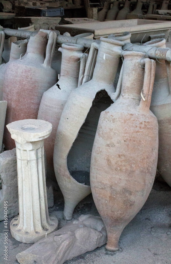 Pompeii, Italy, June 26, 2020 amphorae in an ancient deposit found after the excavations later
to the eruption of the volcano Vesuvius in 79 AD. Pompeii, Italy, June 26, 2020 amphorae in an ancient deposit found after the excavations later
to the eruption of the volcano Vesuvius in 79 AD.