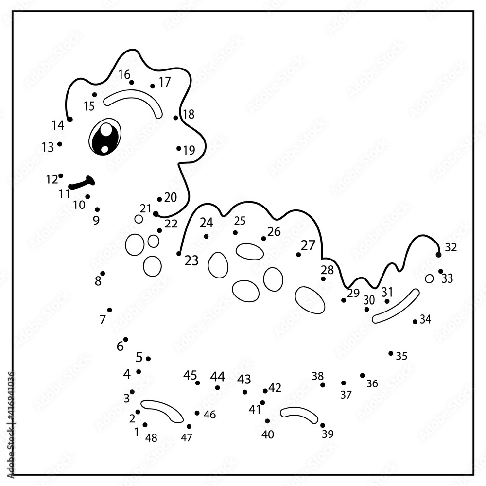 Kids Game Dot To Dot Connect Drawing Of Dinosaur Children Worksheet And Coloring Activity Page Stock Vector Adobe Stock