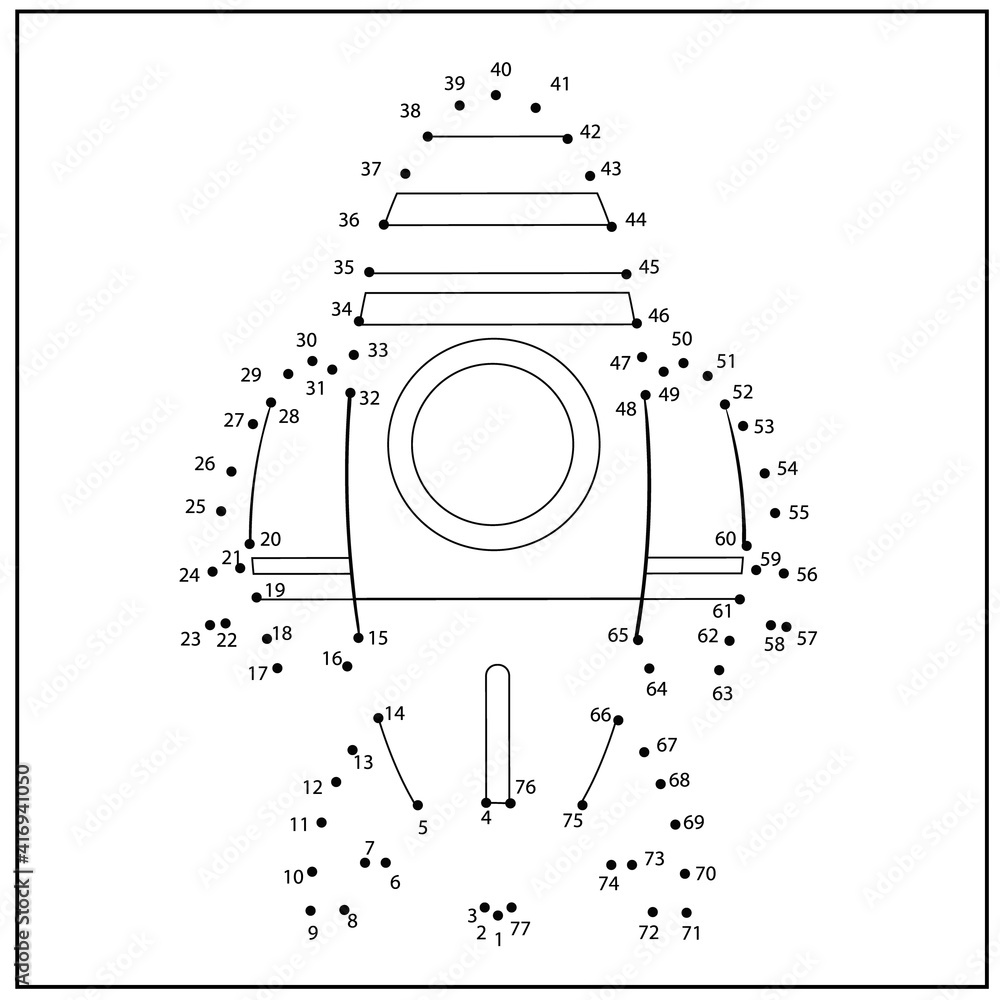 Kids game. Dot to dot connect drawing of space rocket. Children