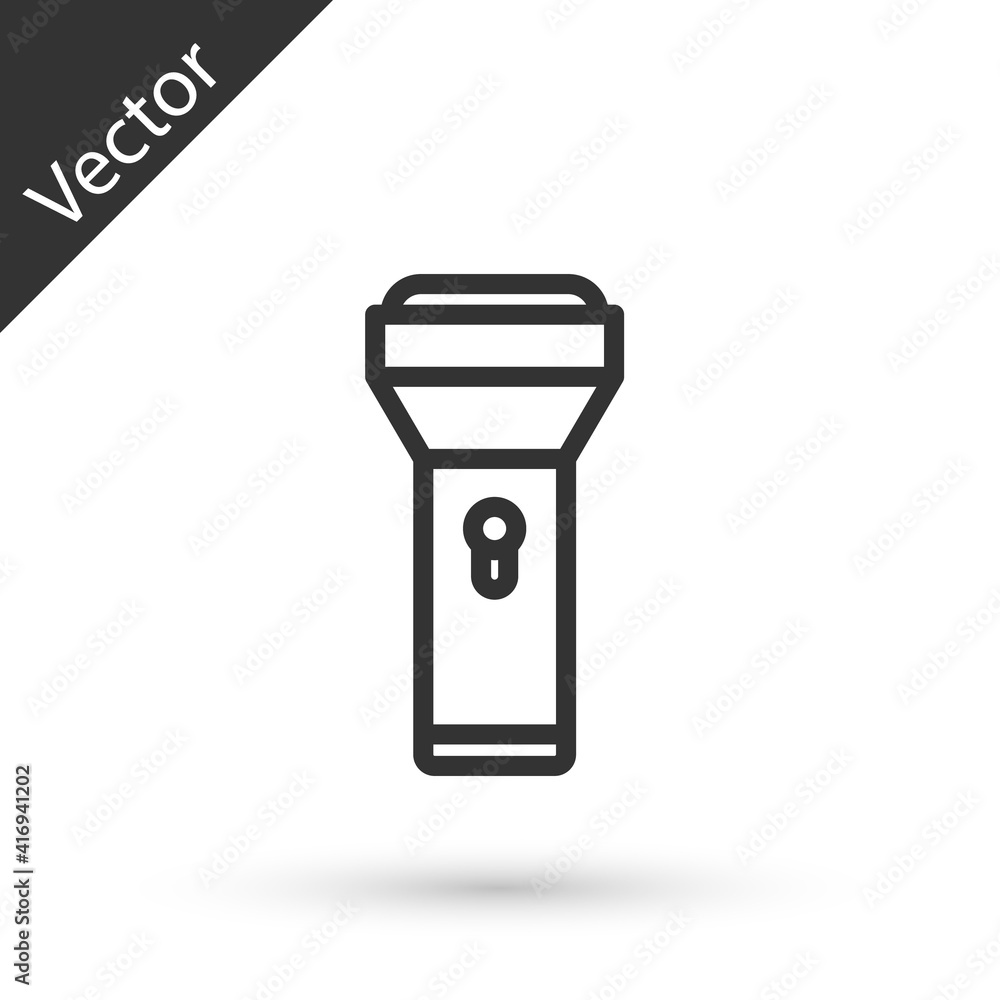 Grey line Flashlight icon isolated on white background. Vector. Grey line Flashlight icon isolated on white background. Vector.