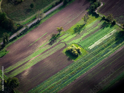 vue aérienne de champs à Broué en Eure-et-Loir en France