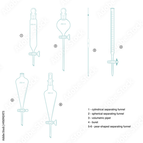 Set of chemical glassware. Sketches, blue color.