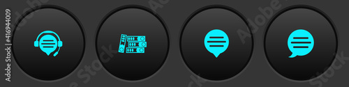 Set Headphones with speech bubble chat, Office folders, Speech and icon. Vector.