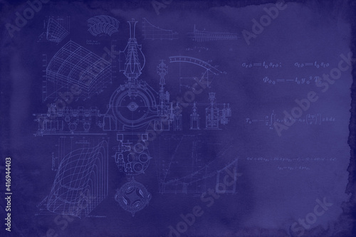 Blueprint For Construction-Engineering Concept Document on used paper with formulas