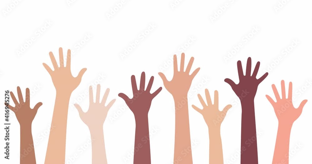 Multi-ethnic and Diverse Hands Raised Up, Animation Isolated on White Background Multi-ethnic and Diverse Hands Raised Up, Animation Isolated on White Background