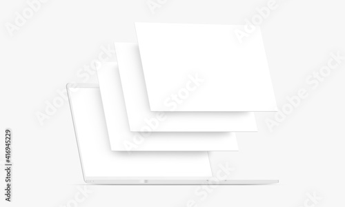 Clay Laptop Computer Mockup with Blank Wireframing Pages. Concept for Showcasing Web-Design Projects. Vector Illustration