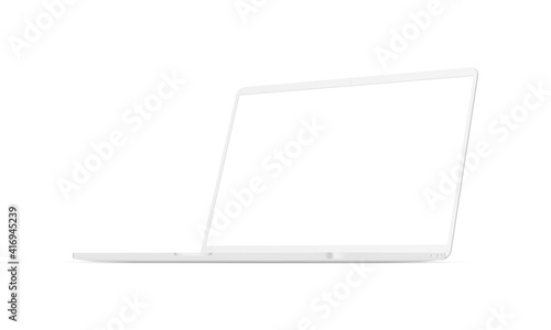 Clay Modern Laptop Computer Mockup with Blank Screen Isolated on White Background, Perspective Side View. Vector Illustration
