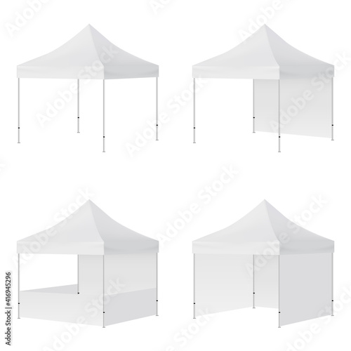 Display Tents Mockups with Side Views Isolated on White Background. Vector Illustration