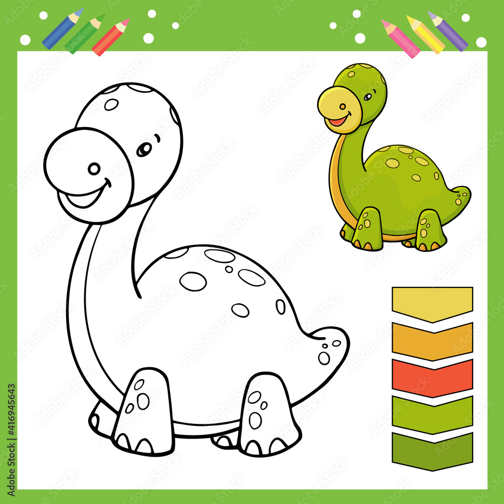 Coloring page a cute dinosaur. Kids activity game. Drawing cartoon animals  character. Children worksheet. Vector illustration. Stock Vector | Adobe  Stock