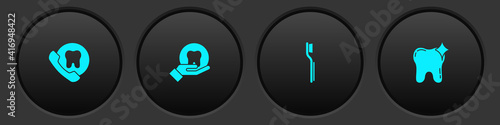 Set Online dental care, Tooth, Toothbrush and whitening icon. Vector.