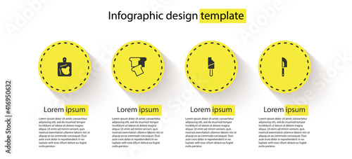 Set Cutting board, Bread toast, Ice cream and Knife. Business infographic template. Vector.