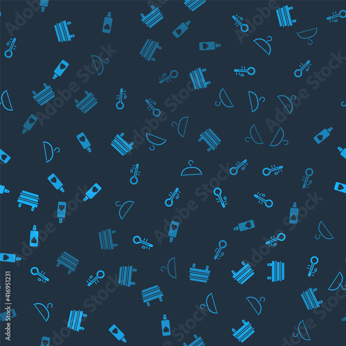 Set Sauna bucket, thermometer, Hanger wardrobe and Spray can for hairspray on seamless pattern. Vector.