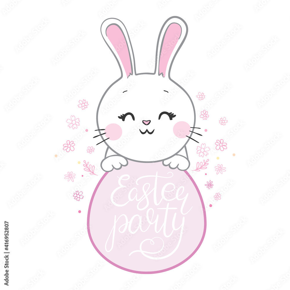 Smiling and Happy Easter Rabbit, or Easter Bunny holding Smiling and Happy Easter Rabbit, or Easter Bunny holding