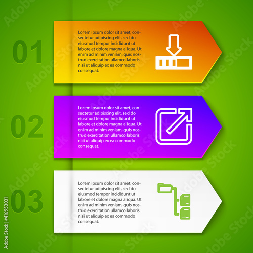 Set line Loading, Open new window, Folder tree and UFO flying spaceship and alien. Business infographic template. Vector.