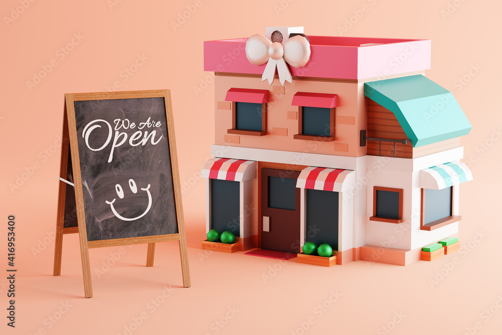 We are open chalk a board shop sign, 3D Illustration We are open chalk a board shop sign, 3D Illustration