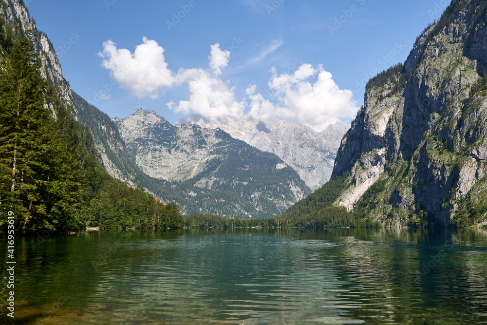 Lake Obersee, a picturesque mountain lake in the Berchtesgaden Alps, Bavaria, Germany.