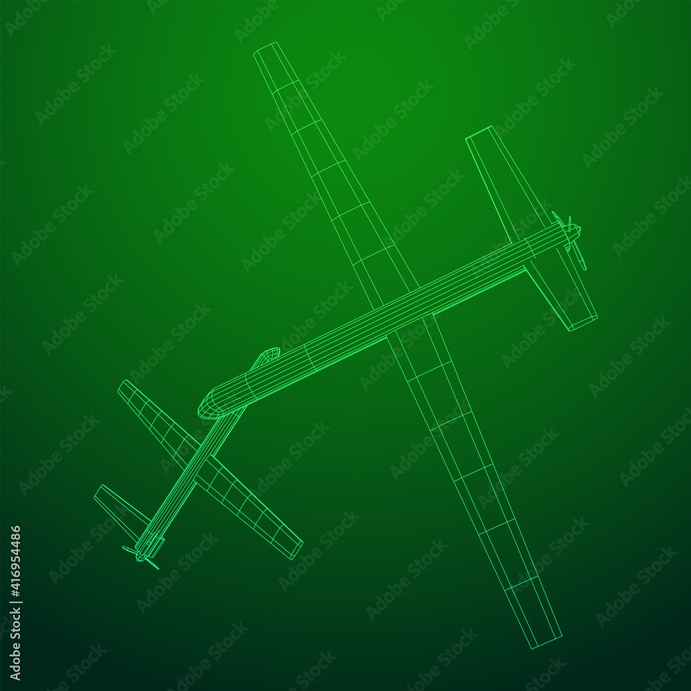 Military drone combat unmanned aerial vehicle. Recon aircraft plane. Wireframe low poly mesh vector illustration. Military drone combat unmanned aerial vehicle. Recon aircraft plane. Wireframe low poly mesh vector illustration.