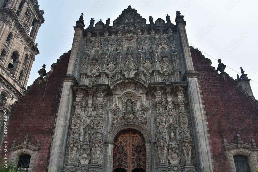 Churrigueresque-style facade of the Sagrario Metropolitano church in Mexico City