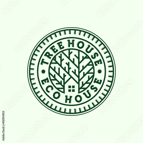 Premium House Logo Illustration Design. Eco house, green house or tree house Exclusive logo design inspiration. Simple Modern Creative Nature House Logo Design. Creative Real Estate Logo Concept