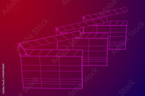 Movie clapper board. Film cinema concept. Wireframe low poly mesh vector illustration