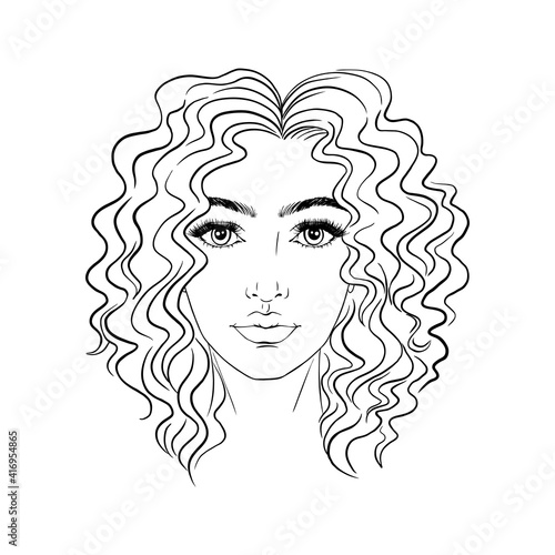Beautiful woman portrait. Face chart Makeup Artist Blank Template.