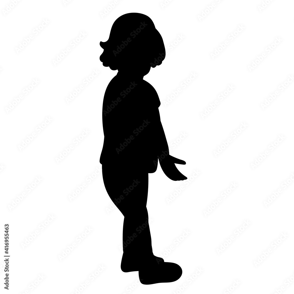 vector, isolated, black silhouette little girl, child