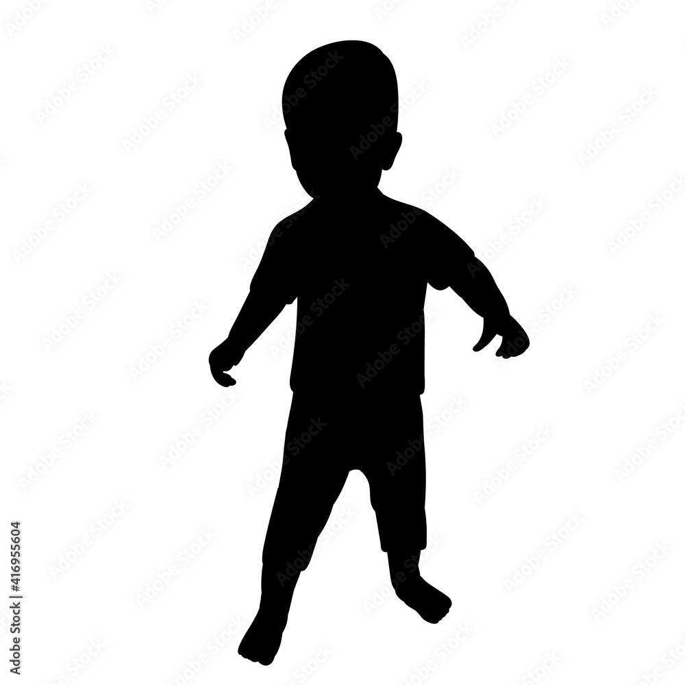 vector, isolated, black silhouette boy walking