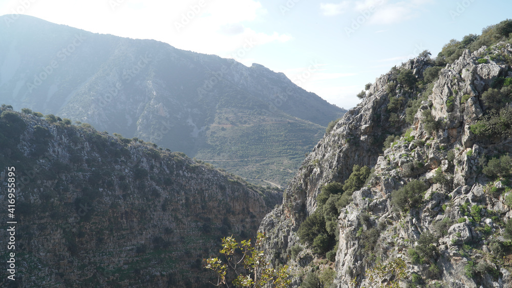 Roza Gorge mountain cliff landscapes near Malia on Crete Island, Greece.