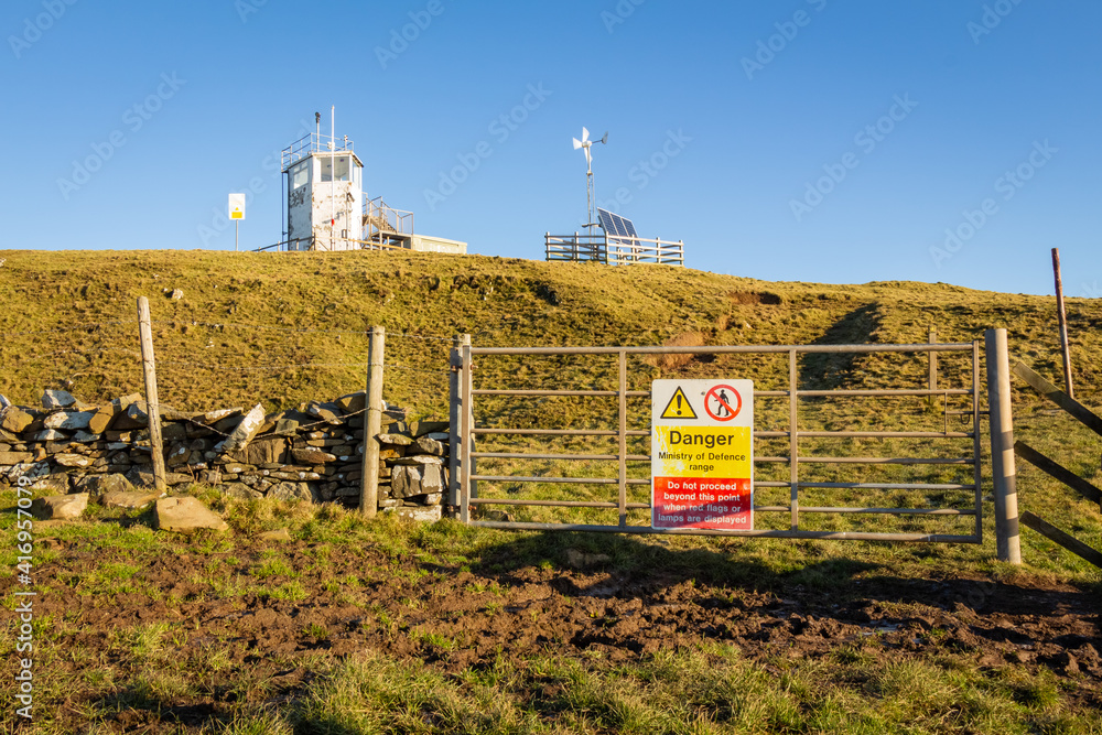 Danger Ministry of Defence firing range sign and old live firing watch ...