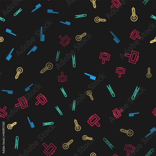 Set line Hairbrush, Eyebrow tweezers, dryer and Nail polish bottle on seamless pattern. Vector.