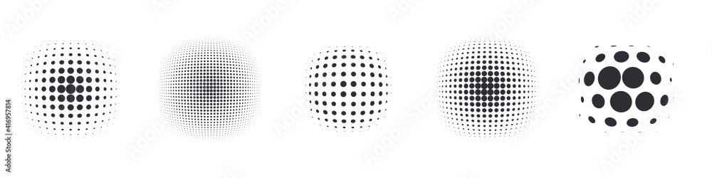 bulbous dot set black halftone vector background