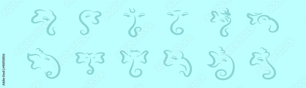 set of ganesha cartoon icon design template with various models. vector illustration isolated on blue background set of ganesha cartoon icon design template with various models. vector illustration isolated on blue background