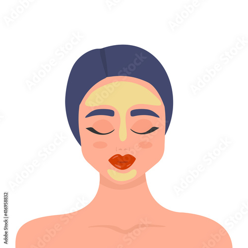 Female face and beauty cosmetic masks. Woman wearing cosmetic masks.