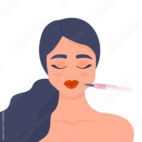 Beauty injection. Lip fillers, hyaluronic acid.