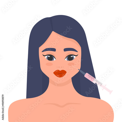 Beauty injection. Lip fillers, hyaluronic acid.