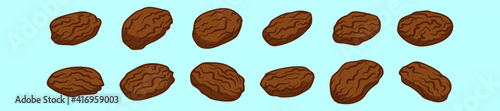 Set of raisin cartoon icon design template with various models. vector illustration isolated on blue background