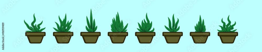 set of yucca plant cartoon icon design template with various models. vector illustration isolated on blue background set of yucca plant cartoon icon design template with various models. vector illustration isolated on blue background