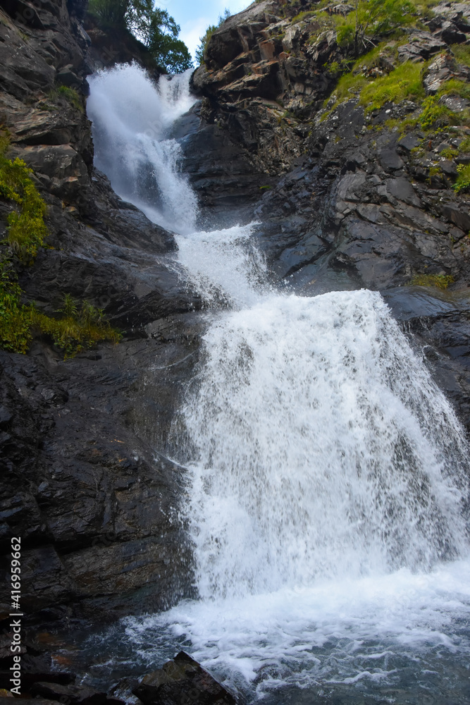 Large and small rivers and waterfalls in North Ossetia against the backdrop of majestic mountains. Republic of North Ossetia - Alania Large and small rivers and waterfalls in North Ossetia against the backdrop of majestic mountains. Republic of North Ossetia - Alania