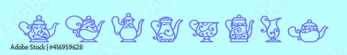 set of cute tea pot collection cartoon icon design template with various models. vector illustration isolated on blue background