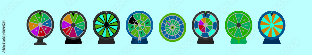 set of spinning wheel cartoon icon design template with various models. vector illustration isolated on blue background set of spinning wheel cartoon icon design template with various models. vector illustration isolated on blue background