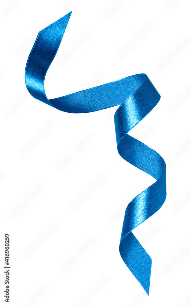 Shiny satin ribbon in blue color isolated on white background close up Shiny satin ribbon in blue color isolated on white background close up