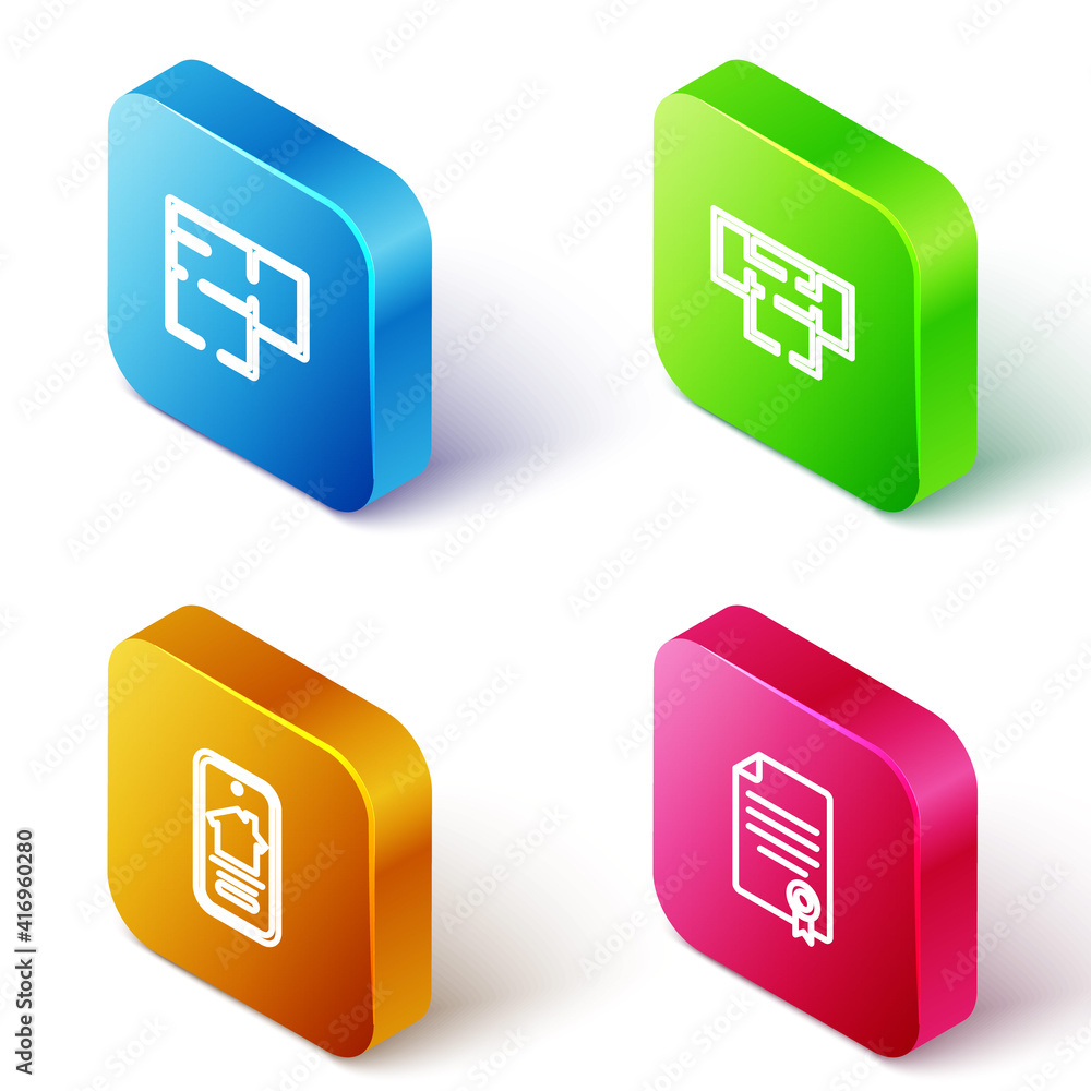 Set Isometric line House plan, , Online real estate house and contract icon. Vector. Set Isometric line House plan, , Online real estate house and contract icon. Vector.