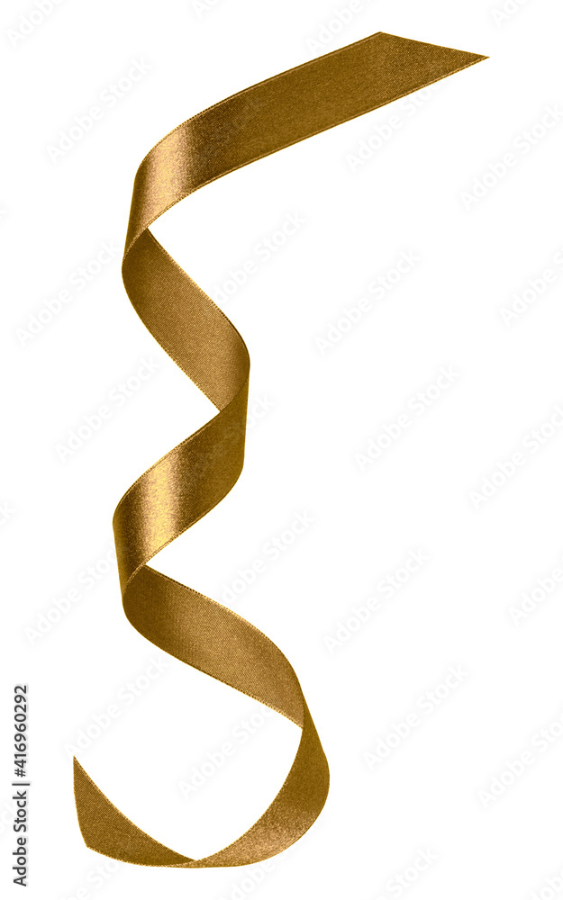 Shiny satin ribbon in brown color isolated on white background close up