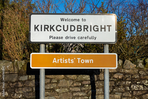 Welcome to Kirkcudbright, please drive carefully, Artists' Town sign photo